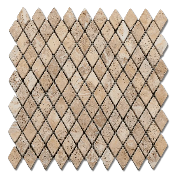 Yellow Diamond Pattern 12x12 Natural Textured Travertine Mosaic