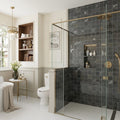 Zagora Charcoal 4x4 Gloss Marble Field Tile — Bathroom shower wall accent band