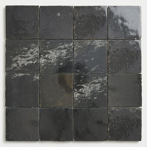 Zagora Charcoal 4x4 Gloss Marble Field Tile close-up
