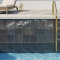 Zagora Charcoal 4x4 Gloss Marble Field Tile — Swimming Pool waterline