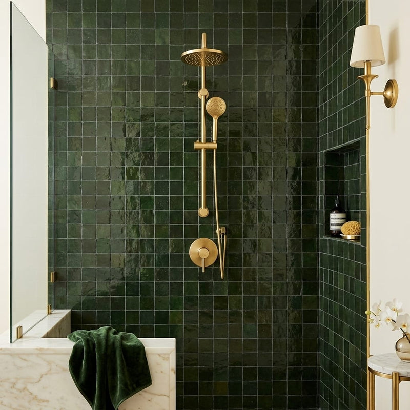 Zagora Vert Mousse 2x2 Gloss Decorative Marble Mosaic — Bathroom shower wall