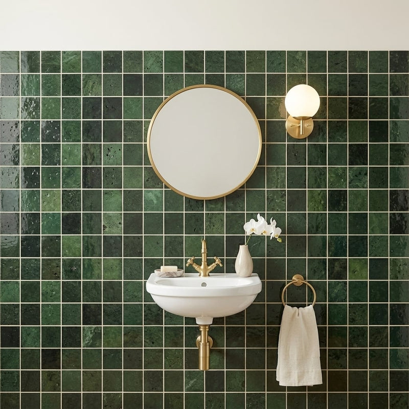Zagora Vert Mousse 2x2 Gloss Decorative Marble Mosaic — Powder Room wall
