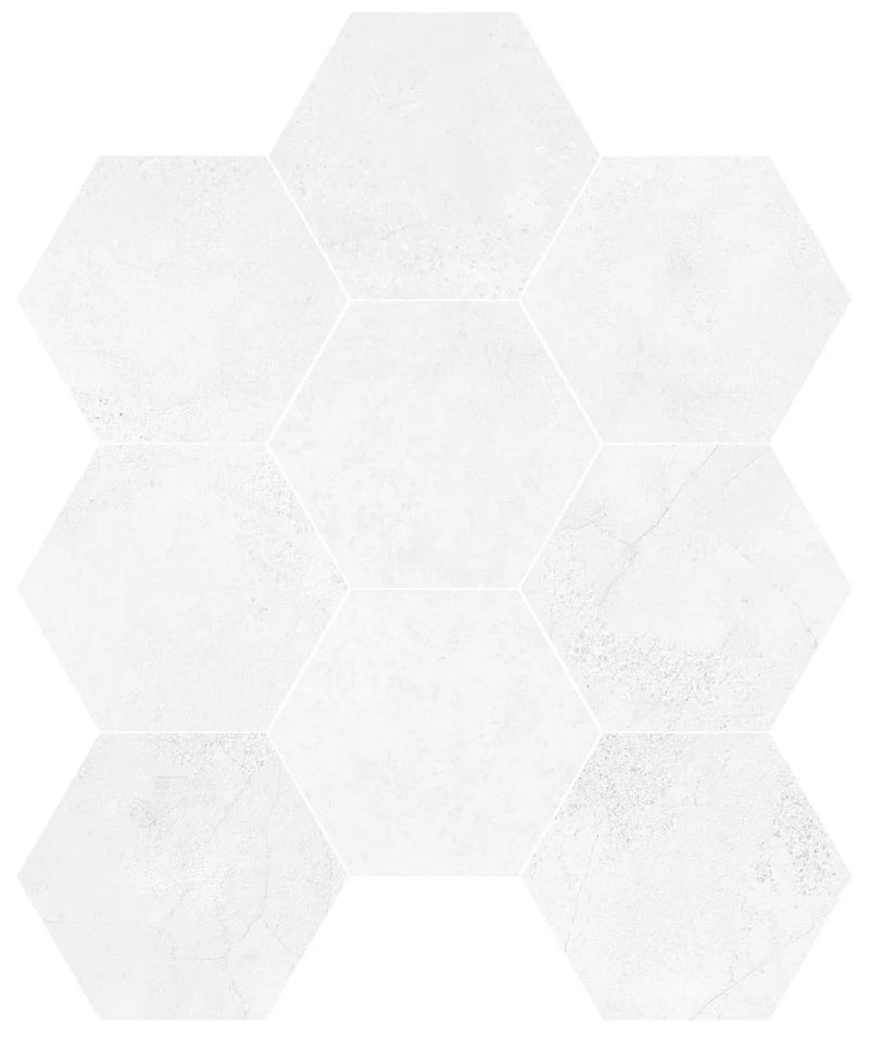 Zement Exa White 8.5x9.8 Hexagon Porcelain Tile