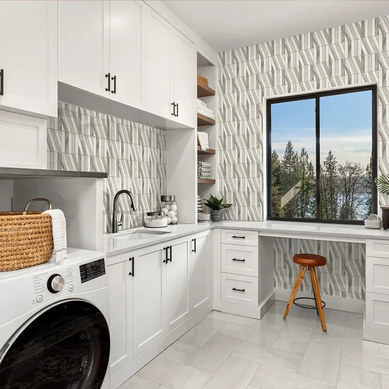 Zigzag Crema/Sky Honed Marble Mosaic