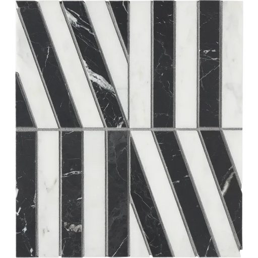 Zigzag Noir/Blanc Honed Marble Mosaic
