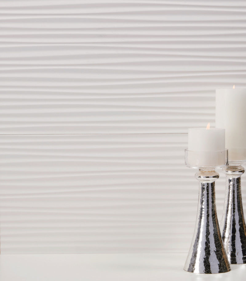 3d White Ribbon Matte 12x22 Ceramic  Tile