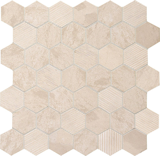 Adour Creme 2x2 Hexagon Honed, Brushed Limestone  Mosaic