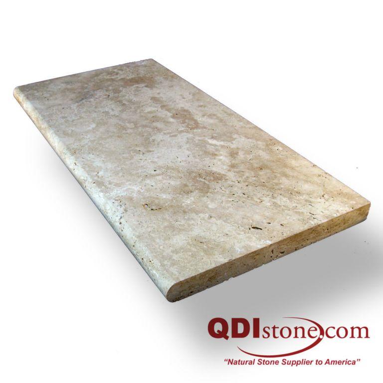 Ancient Castle Travertine Coping 12x24 Tumbled Bullnose  1.25 inch
