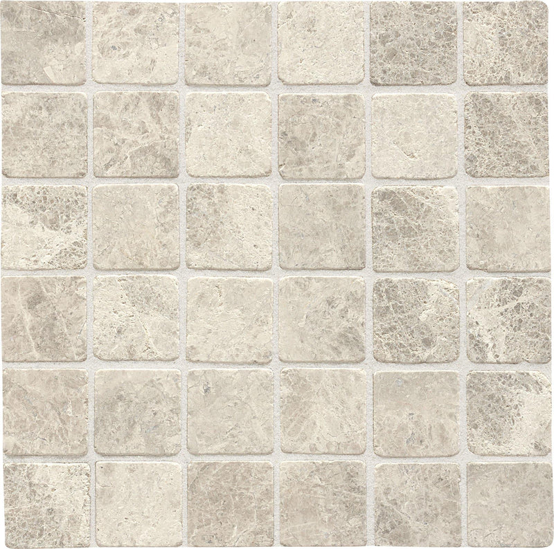 Arctic Gray 2x2 Square Tumbled Limestone  Mosaic