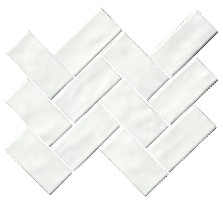 Artezen Elegant White 2x4 Herringbone Glossy Ceramic  Mosaic
