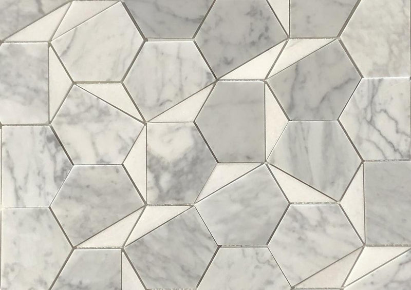 Arya Thassos White Carrara Hexagon Polished Marble  Mosaic