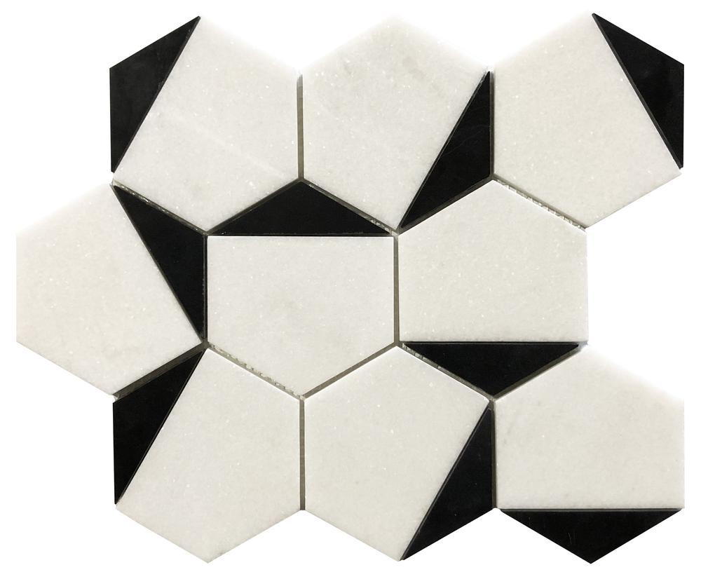 Black Gray And White Marble Hexagon Tile