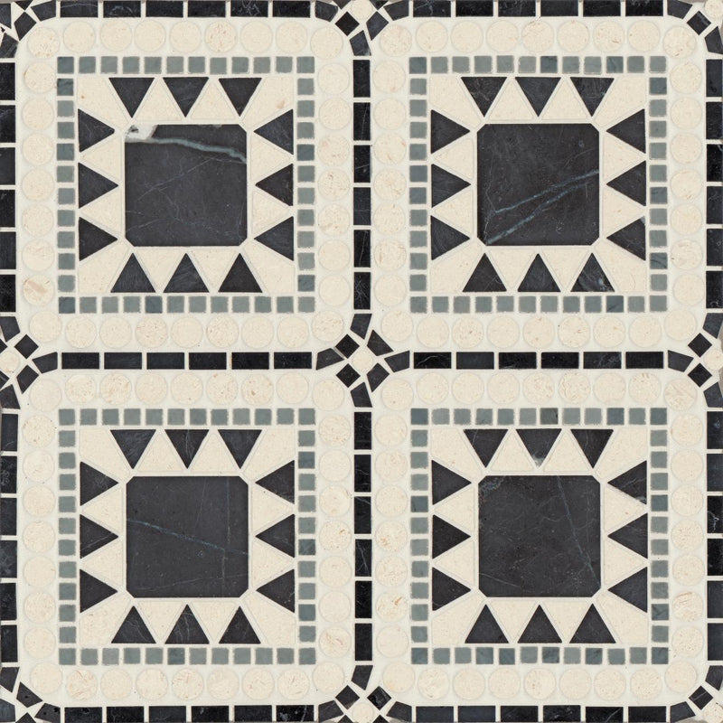Atrium Nero Marquina Bardiglio Myra Beige Square, Pennyround, Triangle, Rectangle Honed Marble  Mosaic