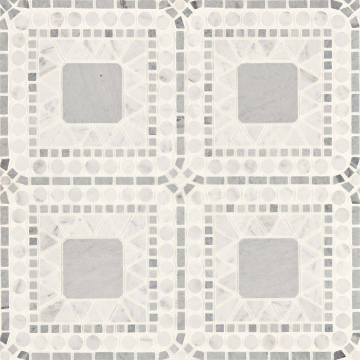 Atrium White Carrara Bardiglio Square, Pennyround, Triangle, Rectangle Honed Marble  Mosaic