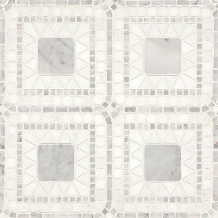 Atrium White Carrara Thassos Square, Pennyround, Triangle, Rectangle Honed Marble  Mosaic