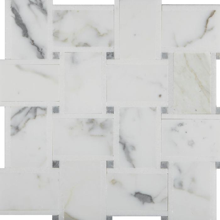 Bianco Basketweave Polished Marble  Mosaic