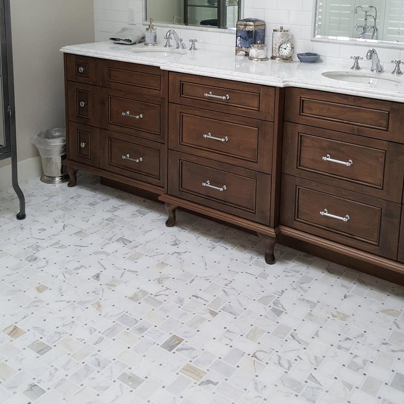 Bianco Basketweave Polished Marble  Mosaic