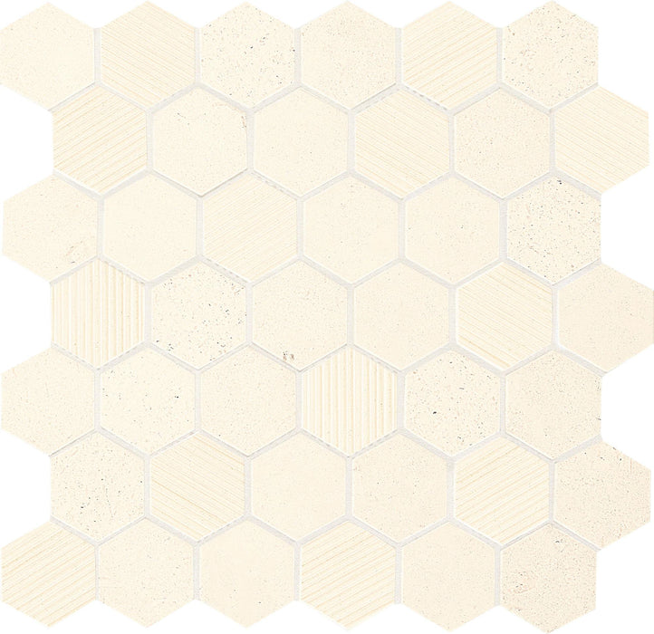 Blavet Blanc 2x2 Hexagon Honed, Brushed Limestone  Mosaic