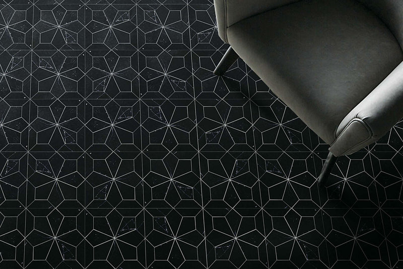 Blomma Nero Flower Honed Marble  Mosaic