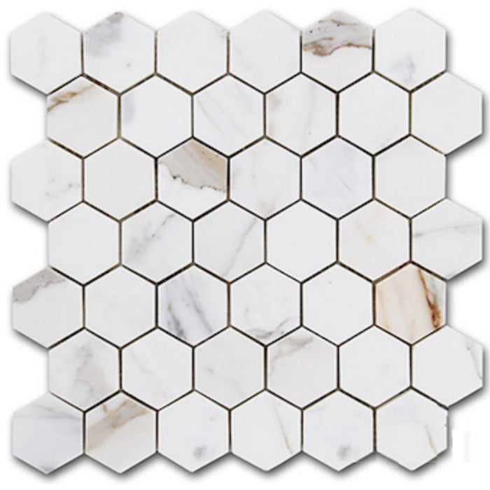 Calacatta Gold 2x2 Hexagon Polished Marble  Mosaic