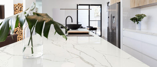 Calacatta Laza 112x26 2 cm Polished Quartz Prefab