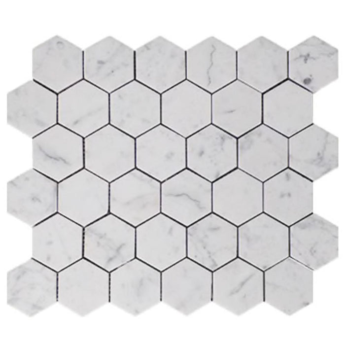 Carrara White 2x2 Hexagon Polished Marble  Mosaic