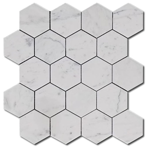 Carrara White 3x3 Hexagon Polished Marble  Mosaic