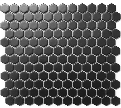Cc Mosaics Black 1x1 Hexagon Matte Porcelain  Mosaic