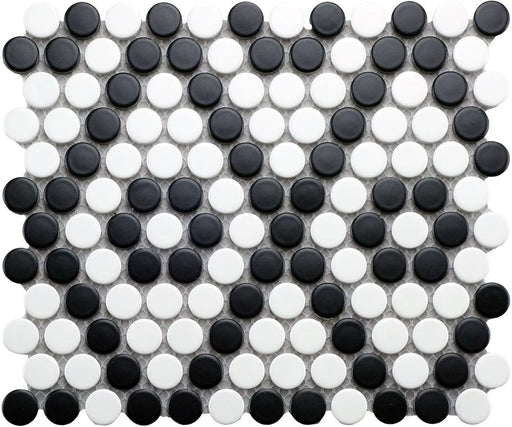 Cc Mosaics Black White Pennyround Matte Porcelain  Mosaic