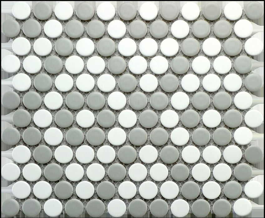 Cc Mosaics Gray White Pennyround Matte Porcelain  Mosaic