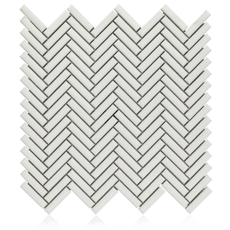 Cc Mosaics Plus White Herringbone Glossy Porcelain  Mosaic