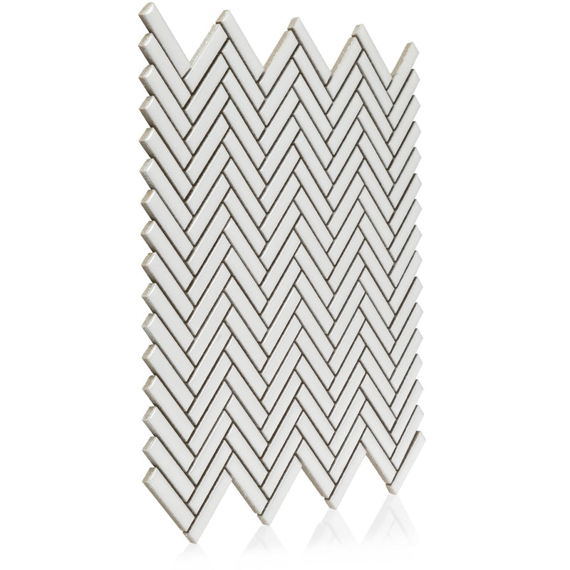 Cc Mosaics Plus White Herringbone Glossy Porcelain  Mosaic