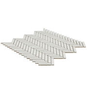 Cc Mosaics Plus White Herringbone Glossy Porcelain  Mosaic