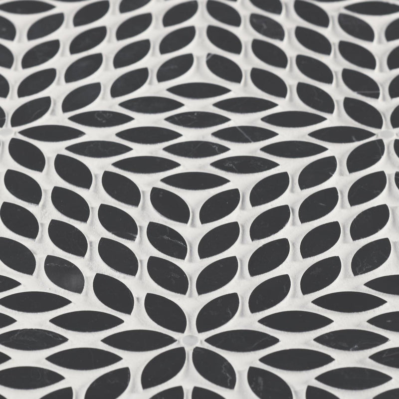 Celeste Nero Marquina Calacatta Losanna Leaf Honed Marble  Mosaic