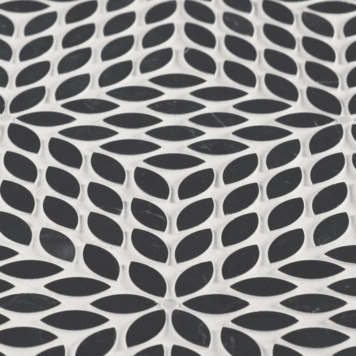 Celeste Nero Marquina Calacatta Losanna Leaf Honed Marble  Mosaic