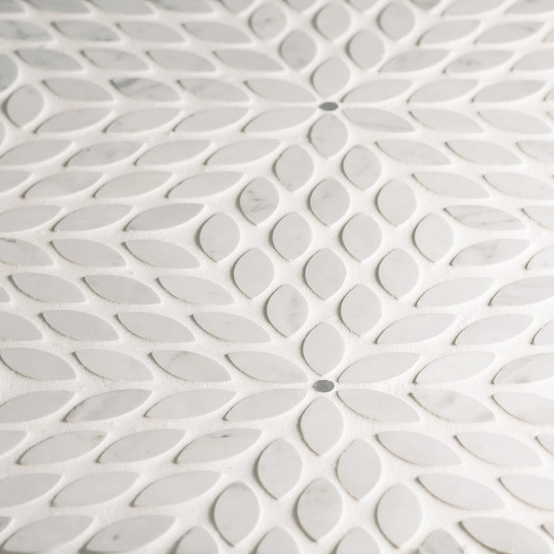 Celeste White Carrara Bardiglio Leaf Honed Marble  Mosaic