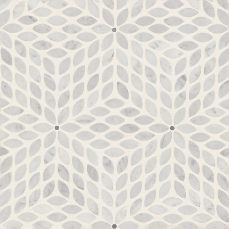 Celeste White Carrara Bardiglio Leaf Honed Marble  Mosaic