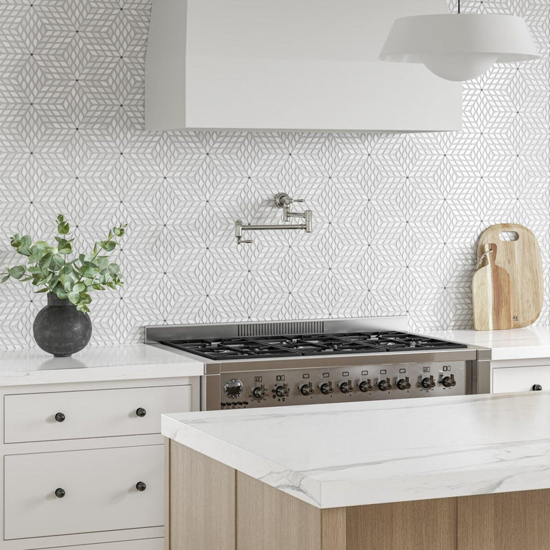 Celeste White Carrara Bardiglio Leaf Honed Marble  Mosaic