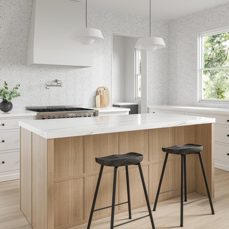 Celeste White Carrara Bardiglio Leaf Honed Marble  Mosaic