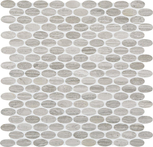 Chenille White 1-1/2x5/8 Oval Polished Limestone  Mosaic