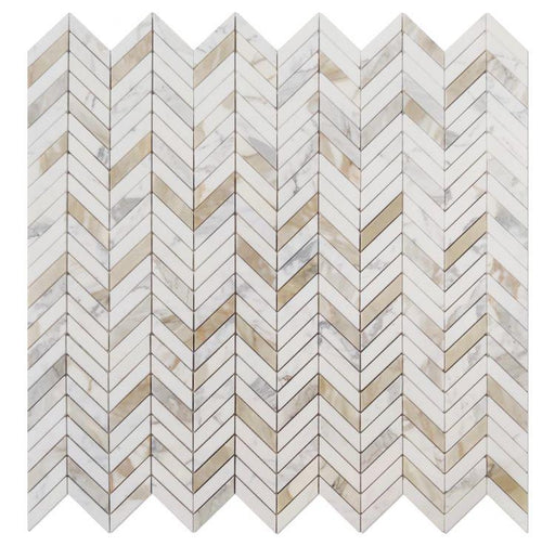 Chevron Herringbone Calacatta Gold Polished Marble  Mosaic