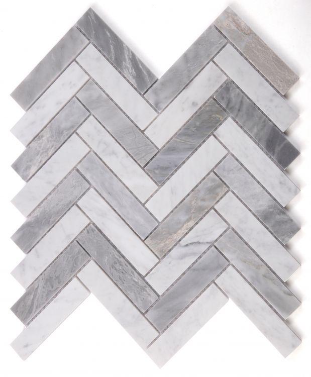 Chevron Herringbone City Grey Polished Marble  Mosaic