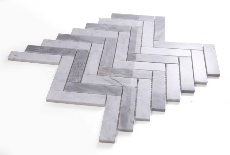 Chevron Herringbone City Grey Polished Marble  Mosaic