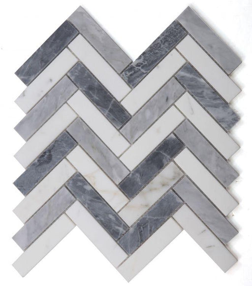 Chevron Herringbone Dusk Polished Marble  Mosaic