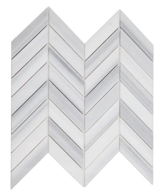 Chevron Herringbone Marmala White Honed Marble  Mosaic