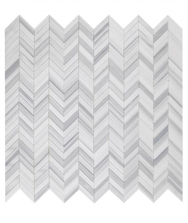 Chevron Herringbone Marmala White Honed Marble  Mosaic