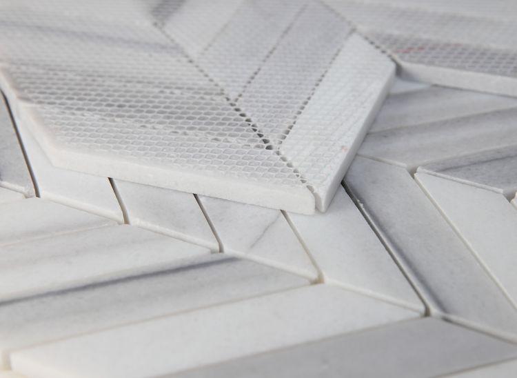 Chevron Herringbone Marmala White Honed Marble  Mosaic