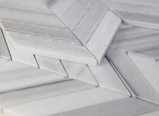 Chevron Herringbone Marmala White Honed Marble  Mosaic
