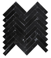 Chevron Herringbone Marquina 1x4  Polished Marble  Mosaic
