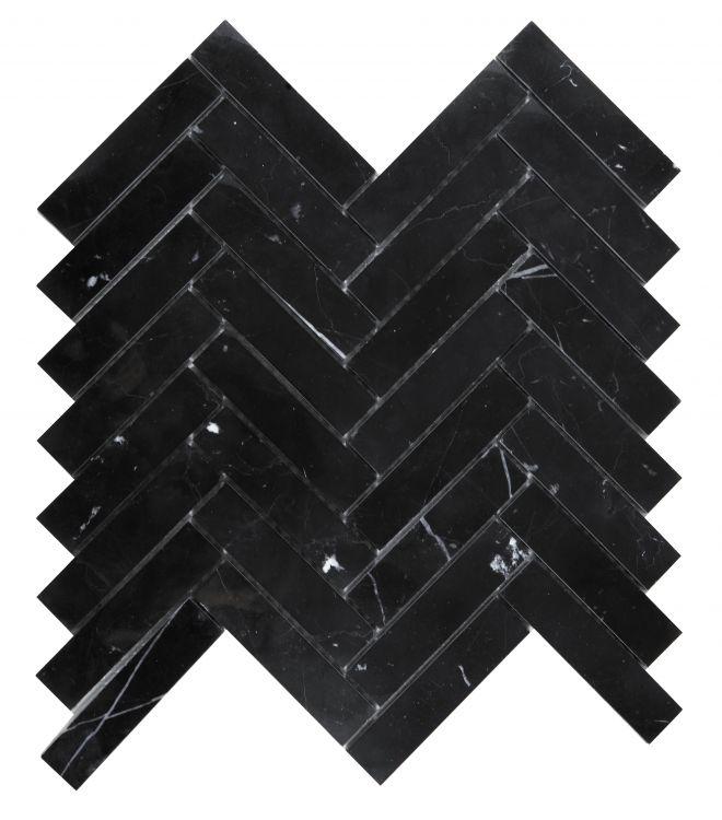 Chevron Herringbone Marquina 1x4  Polished Marble  Mosaic